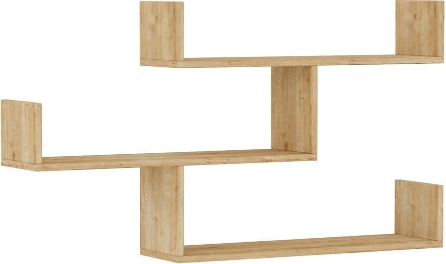 Hocus Picus Wandplank met 3 Niveaus – Eiken – Modern Design – Zwevend Wandrek – Gemakkelijk te Monteren – Voor Woonkamer Kantoor & Opslag – 119x66 5x22 cm
