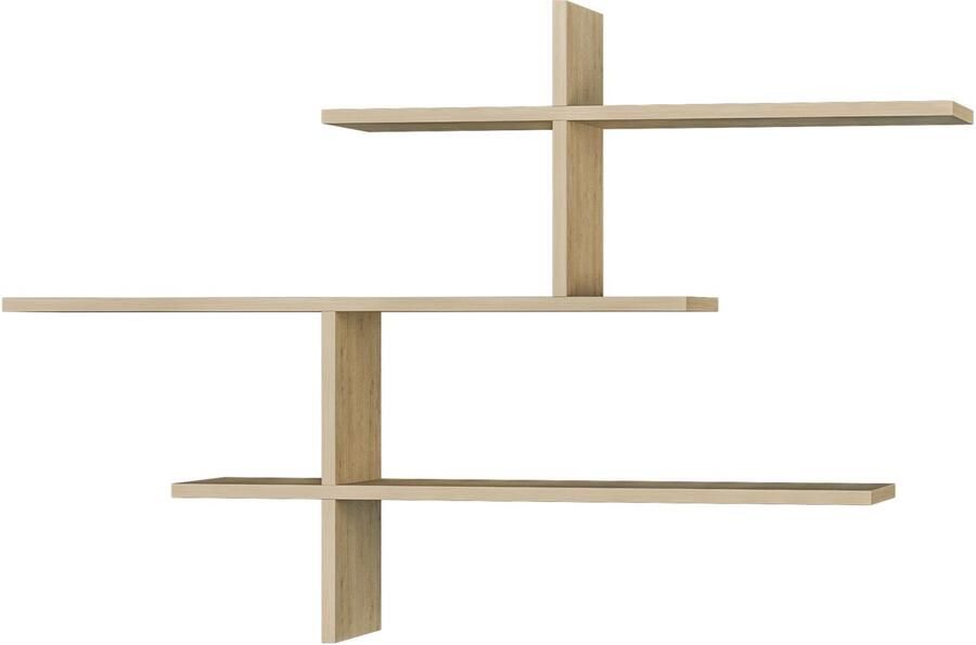 Hocus Picus Wandplank met 3 Niveaus – Moderne Houten Opbergrek – Eenvoudige Montage – 123 x 81 x 22 cm – Eikenkleur