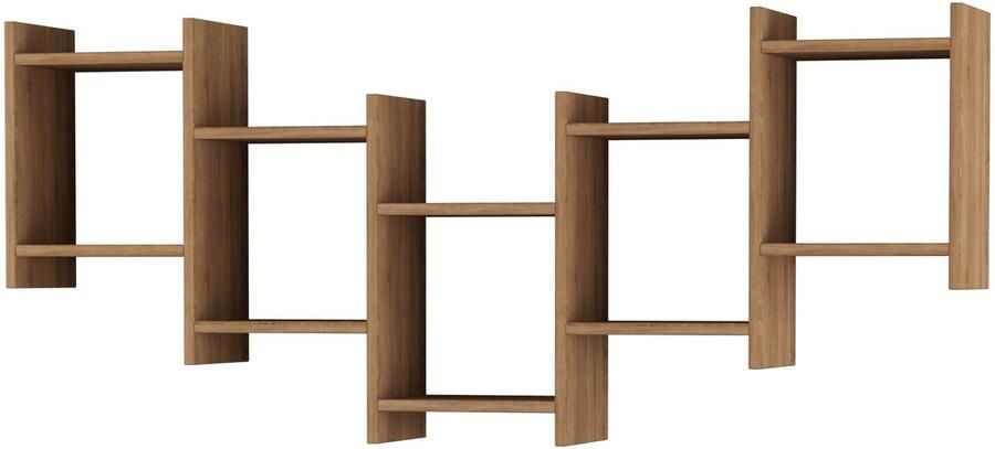 Hocus Picus Zwevende Wandplank 5-Lagen Wandrek Houten Composiet Plank Moderne Wanddecoratie voor Accessoires en Boeken – Woonkamer Kantoor Eenvoudige Montage Eiken