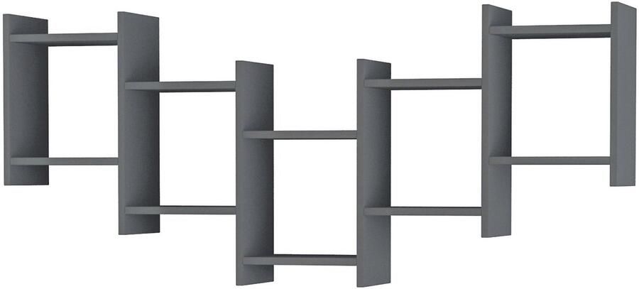Hocus Picus Zwevende Wandplank 5-Lagen Wandrek Houten Composiet Plank Moderne Wanddecoratie voor Accessoires en Boeken – Woonkamer Kantoor Eenvoudige Montage Antracietgrijs