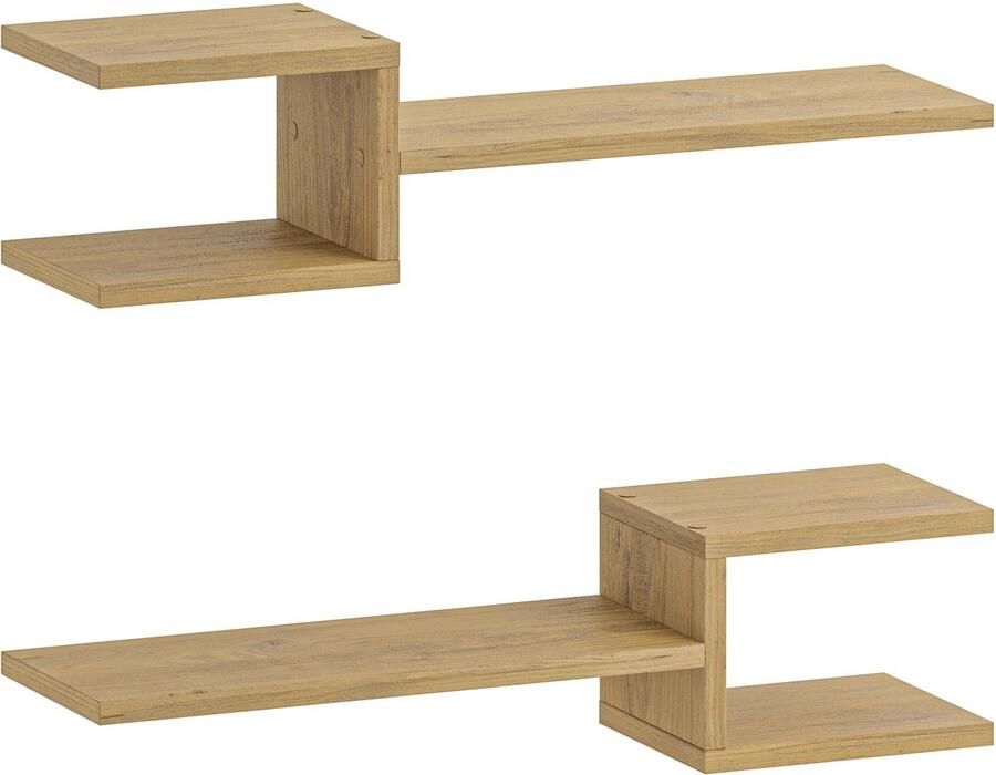 Hocus Picus Zwevende Wandplanken Set van 2 – Moderne Wandrekken voor Woonkamer Slaapkamer Kantoor – Wandmontage Boekenplank & Organizer voor Decoratie en Opbergen (Eiken)