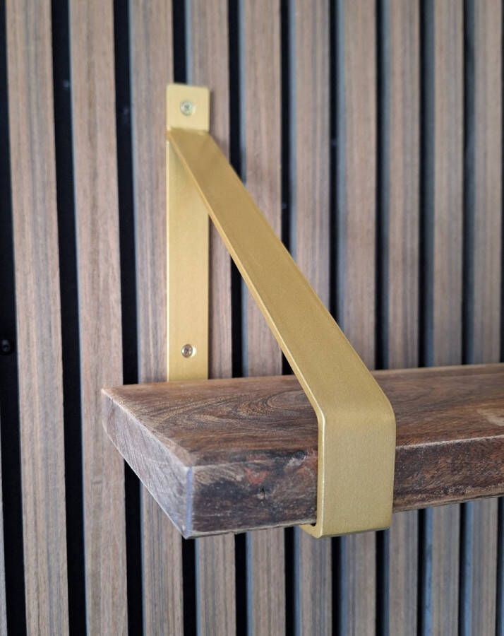 Meubelbeslag Hoexs 1 stuk Plankdrager Industrieel Goud Voor Plank 20cm Inclusief pluggen en schroeven Metaal Industriële Wandplank Staal