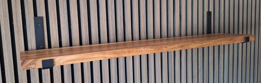 Absteigerhout Hoexs Acacia Hout 70 cm Inclusief Plankdragers Zwart Boekenplank Boekenrek Wandplank Inclusief Bevestigingsmateriaal Industrieel