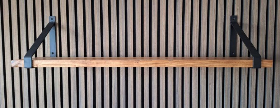 Absteigerhout Hoexs Acacia Hout 80 cm Inclusief Plankdragers Zwart Boekenplank Boekenrek Wandplank Inclusief Bevestigingsmateriaal Industrieel