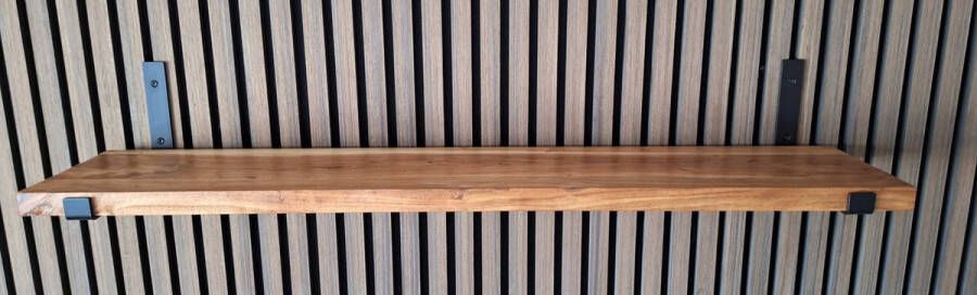 Absteigerhout Hoexs AcaciaHout 80 cm Metalen Plankdragers Zwart Industrieel Wandplank Decoratie Keukenplank
