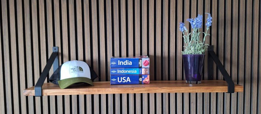 Absteigerhout Hoexs AcaciaHout 90 cm Metalen Plankdragers Zwart Industrieel Wandplank Decoratie Keukenplank