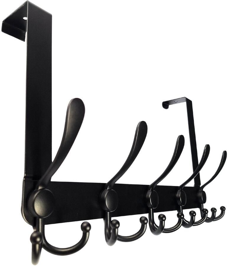 Hoexs Deurkapstok Zwart – 40cm – Deurhanger RVS 5 Haken – Metaal