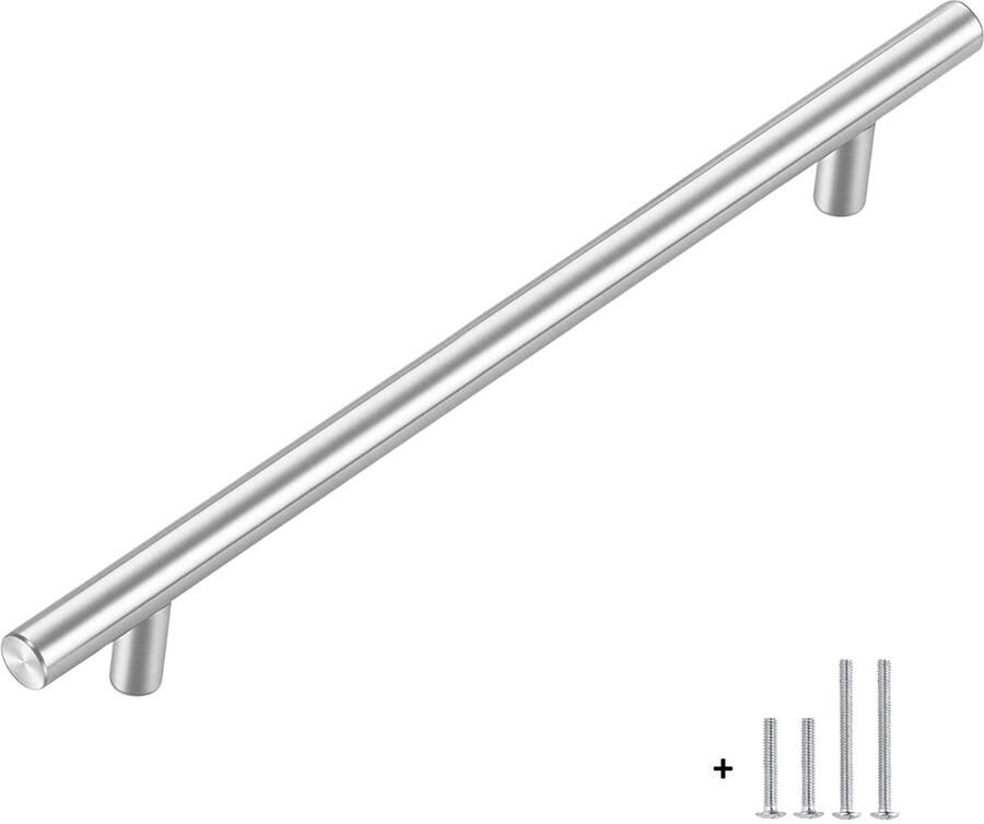 Meubelbeslag Handgreep RVS Rond 40cm Inclusief bevestigingsbouten Handgrepen Kast Zilver Meubelhandvat greep Keukengreep Hand Grepen Deurgreep Staal Metaal Strak schuifdeur Handvat Greep Schuifdeurgreep Roestvrij Roestvast staal