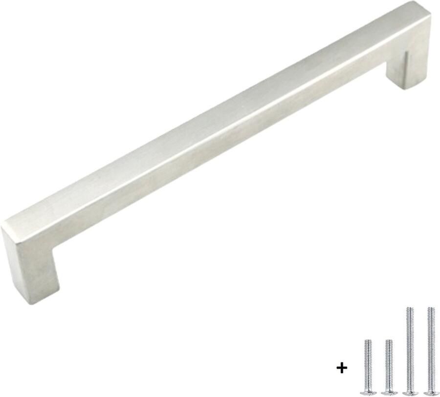 Hoexs Handgreep RVS Vierkant 20 4cm Inclusief bevestigingsbouten Zilver Meubelhandvat greep Keukengreep Hand Grepen Deurgreep Staal Strak Meubelbeslag schuifdeur Handvat Greep Schuifdeurgreep Roestvrij Hartafstand 192mm