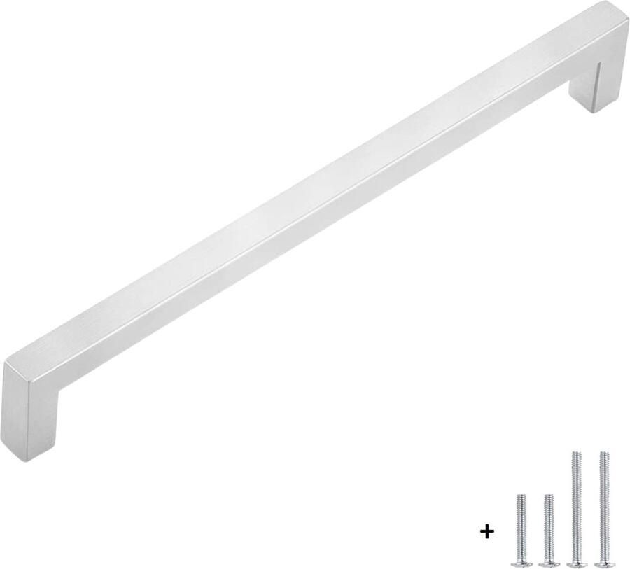 Hoexs Handgreep RVS Vierkant 26 8cm Inclusief bevestigingsbouten Zilver Meubelhandvat greep Keukengreep Hand Grepen Deurgreep Staal Strak Meubelbeslag schuifdeur Handvat Greep Schuifdeurgreep Roestvrij Hartafstand 256mm