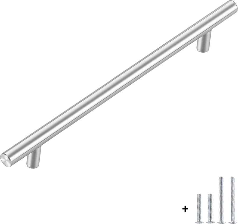Meubelbeslag Handgreep RVS Rond 30cm Inclusief bevestigingsbouten Handgrepen Kast Zilver Meubelhandvat greep Keukengreep Hand Grepen Deurgreep Staal Metaal schuifdeur Handvat Greep Schuifdeurgreep Roestvrij Hartafstand 192mm