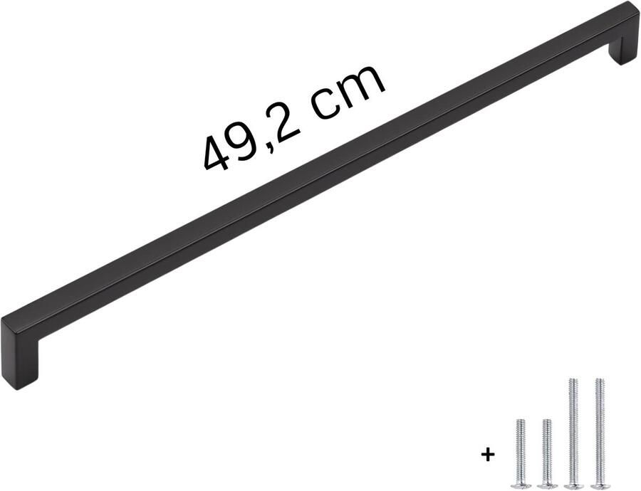 Hoexs Handgreep Zwart GROOT 49.2cm Inclusief bevestigingsbouten Handgrepen Kast Meubelhandvat Grote Landelijke greep Industriële Keukengreep Hand Grepen Robuust Deurgreep Staal Metaal Strak Meubelbeslag schuifdeur Handvat Lang