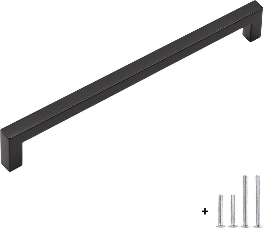 Hoexs Handgreep zwart inclusief bevestigingsbouten| 26 8cm Meubelhandvat Landelijke greep Industriële Keukengreep Hand Grepen Robuust Deurgreep Staal Metaal Strak Meubelbeslag schuifdeur Handvat