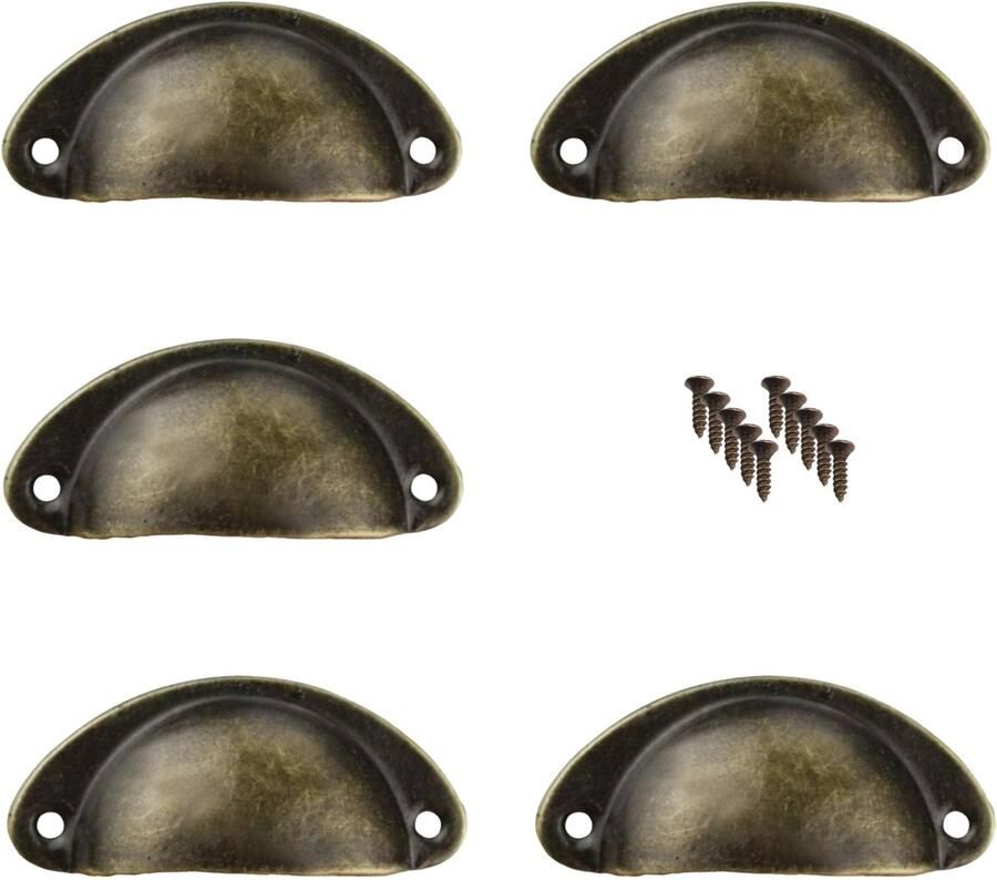 Hoexs Komgreep Antiek 5 stuks Brons 80mm Inclusief Schroeven Meubelknop en Deurknop Meubelgreep