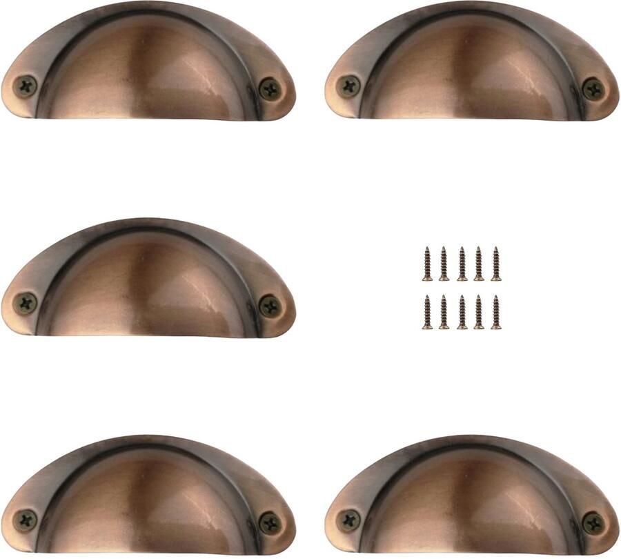 Hoexs Komgreep Koper 5 stuks 8 cm Meubelknop Deurknop & Handvat Landelijk & Industrieel