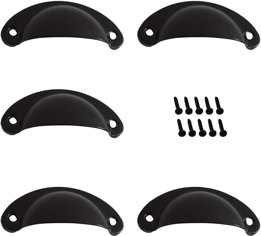 Hoexs Komgreep Zwart 5 Stuks 8 cm Meubelknop & Deurknop Metaal Handvat Voor Lades en Kast