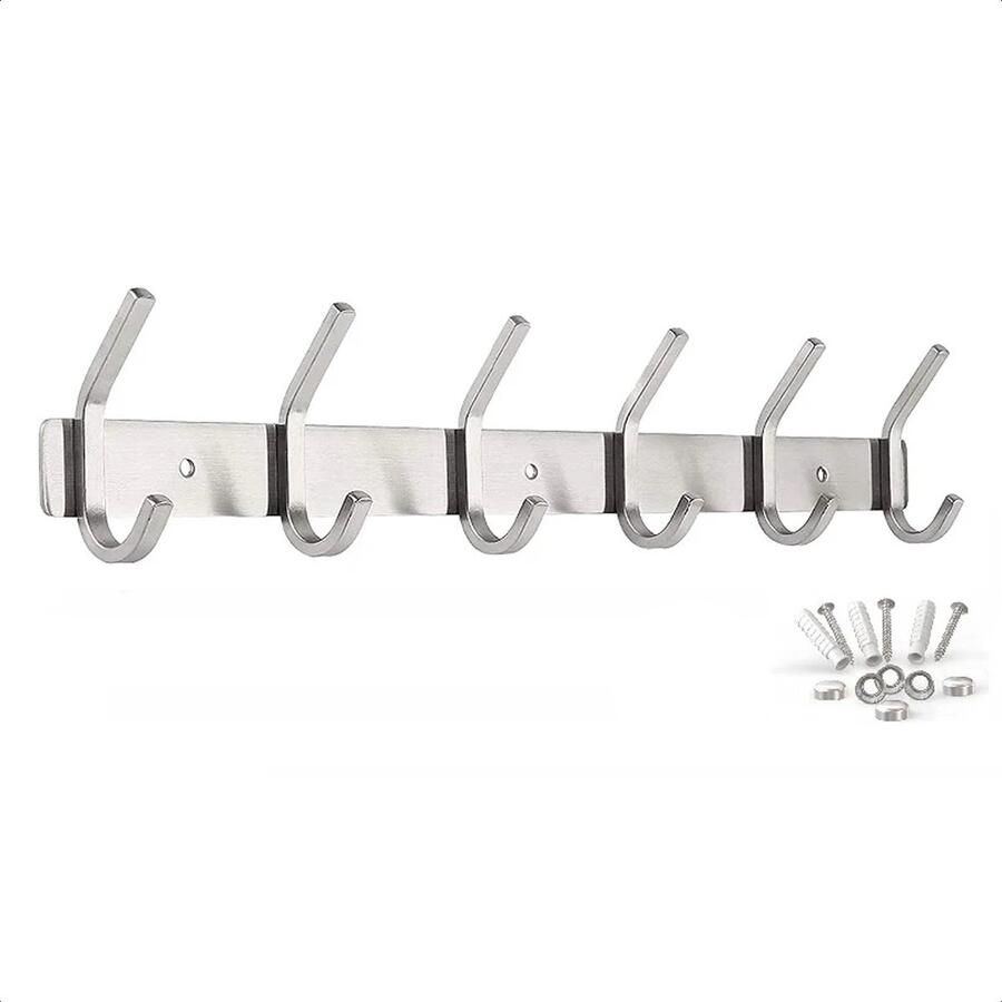 Absteigerhout Wandkapstok 12 haken RVS 46cm Inclusief bevestigingsmateriaal Kapstokken Muur Wand Kapstok Hangende Design Muurkapstok Handdoekrek Zilver Metaal