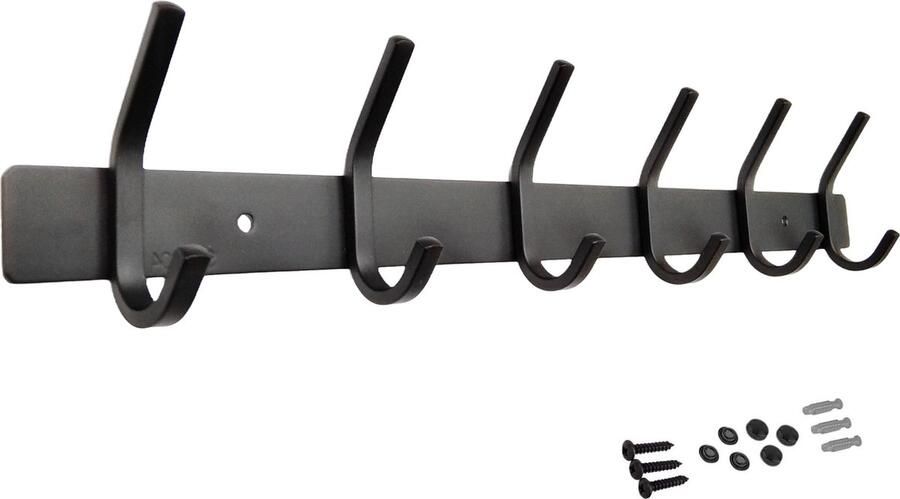 Absteigerhout Wandkapstok 12 haken 46cm Inclusief bevestigingsmateriaal RVS Kapstokken Muur Wand Kapstok Hangende Design Muurkapstok Handdoekrek Mat Zwart Metaal - Foto 2