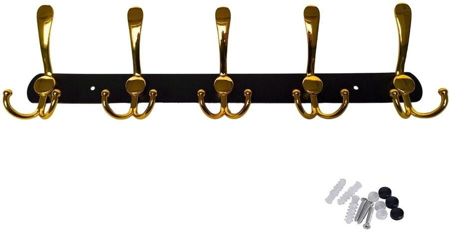 Hoexs Wandkapstok 15 Haken – Zwart Goud – 45cm – RVS – Inclusief Montage