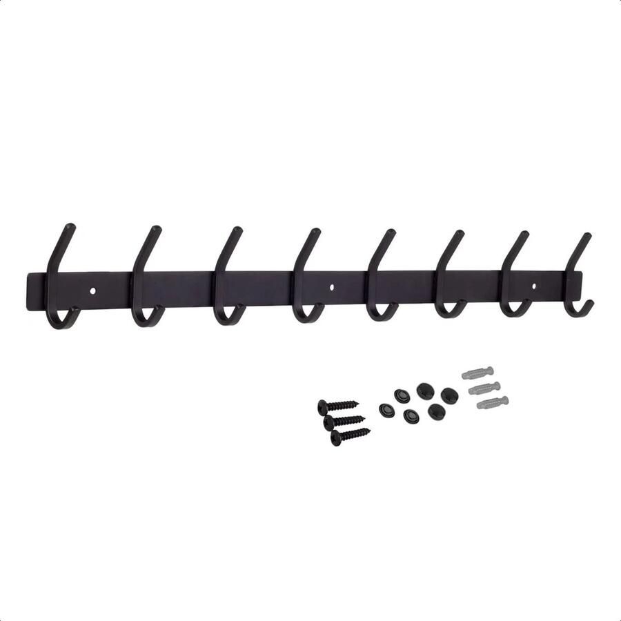 Absteigerhout Wandkapstok 16 haken 60cm Inclusief bevestigingsmateriaal Kapstokken RVS Muur Wand Kapstok Hangende Design Muurkapstok Handdoekrek Mat Zwart Metaal