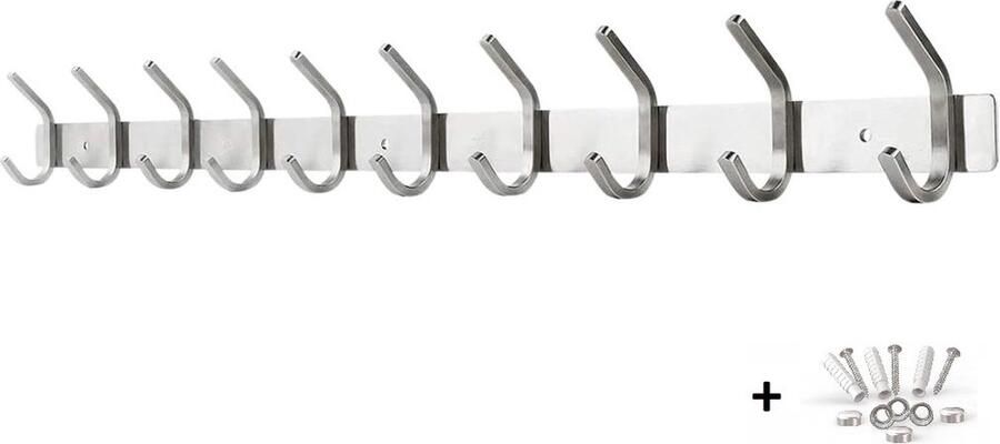Absteigerhout Hoexs RVS Wandkapstok 20 haken 78cm Kapstok Inclusief bevestigingsmateriaal Kapstokken