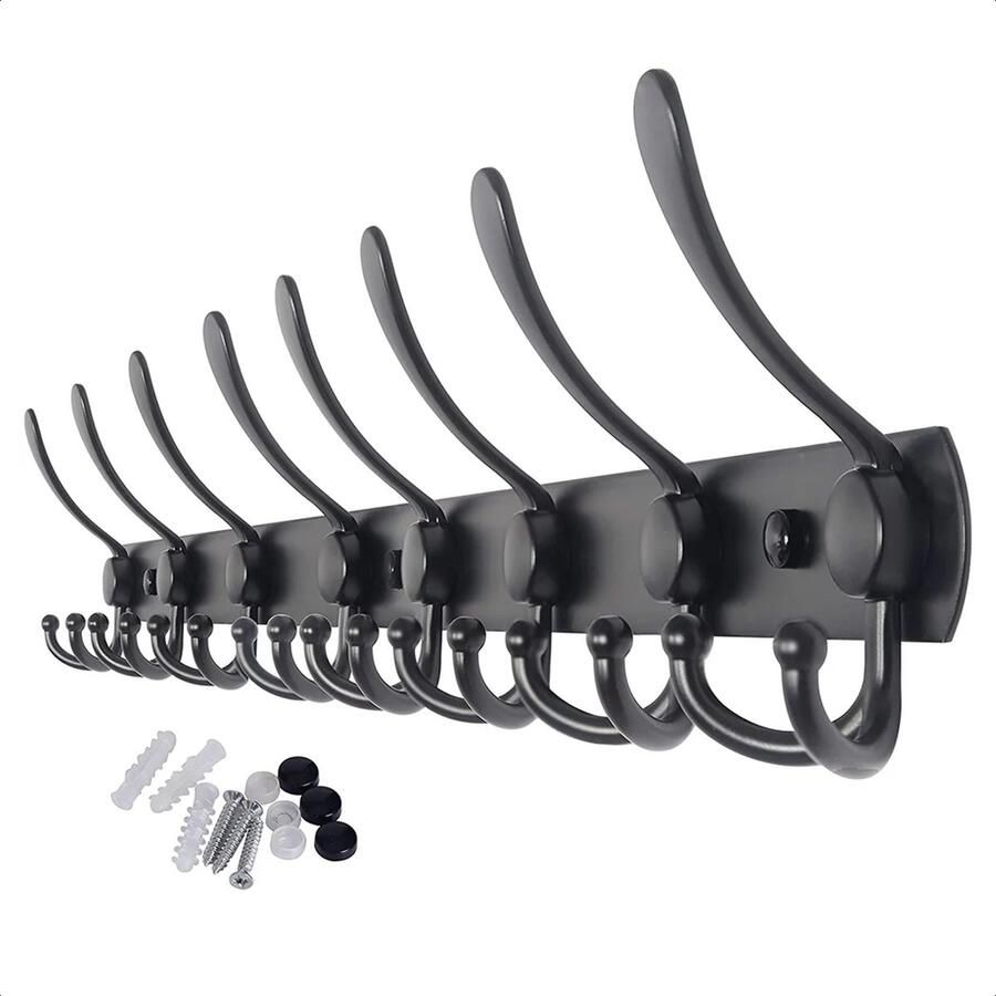 Absteigerhout Wandkapstok 24 haken 75cm Inclusief bevestigingsmateriaal Kapstokken RVS Muur Wand Kapstok Hangende Design Muurkapstok Handdoekrek Mat Zwart Metaal
