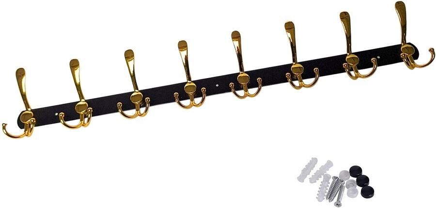Hoexs Wandkapstok Goud Zwart – 24 Haken – 75cm – Metaal – Inclusief Bevestigingsmateriaal