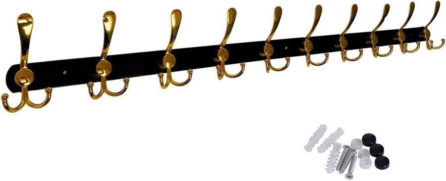 Hoexs Wandkapstok Zwart Goud 30 Haken 96cm RVS Montagemateriaal