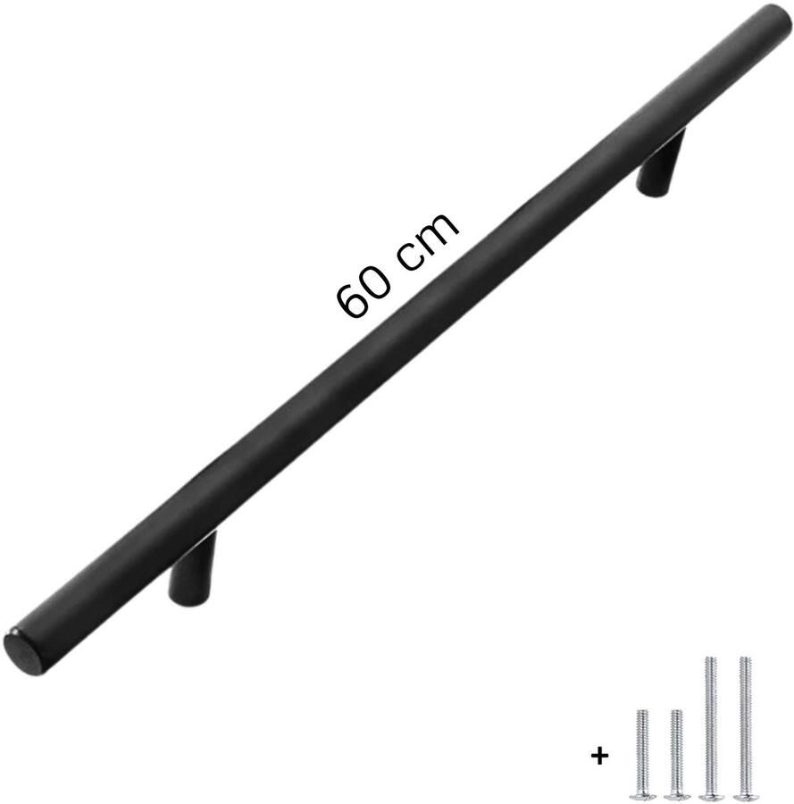 Hoexs Handgreep zwart 60cm inclusief bevestigingsbouten Handgrepen Kast Meubelhandvat Groot Grote Landelijke greep Industriële Keukengreep Hand Grepen Robuust Deurgreep Staal Metaal Strak Meubelbeslag schuifdeur Handvat