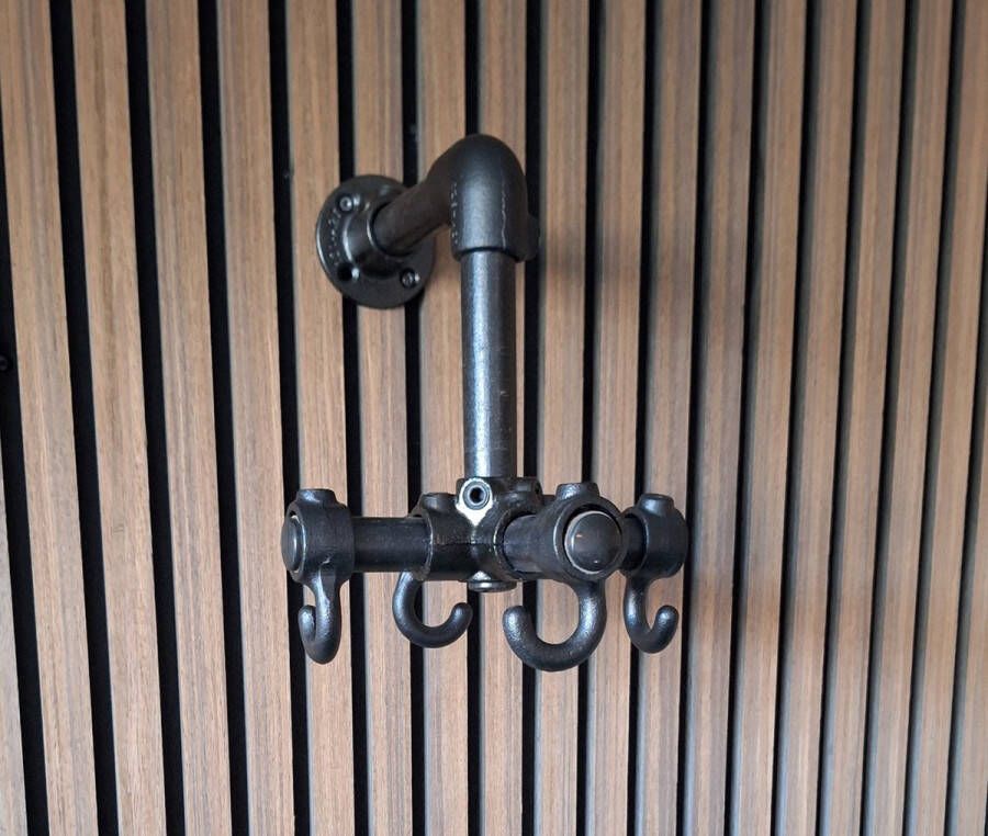 Absteigerhout Hoexs Kapstok Industrieel Zwart Steigerbuis 4 Kapstokhaken Hangend Design Kapstok Zwart