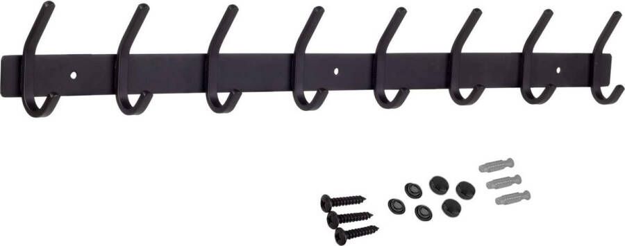 Hoexs Kapstok Zwart 8 x 2 haken 60cm Wandkapstok Muur Kapstokken Hangende Design Handdoekrek Mat Zwart inclusief bevestigingsmaterialen