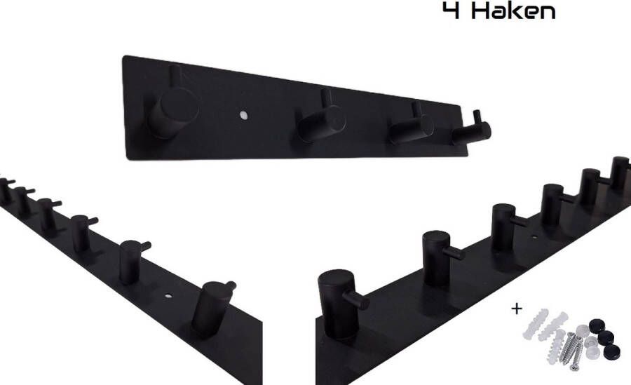 Hoexs Kapstok Zwart RVS 4 haaks 25 5 cm Wandkapstok Hangende Design Kapstokken Muurkapstok Handdoekrek