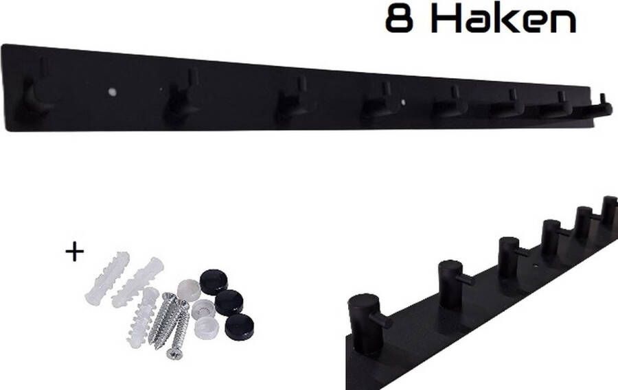 Hoexs Kapstok Zwart RVS 8 haaks 55 5 cm Wandkapstok Hangende Design Kapstokken Muurkapstok Handdoekrek