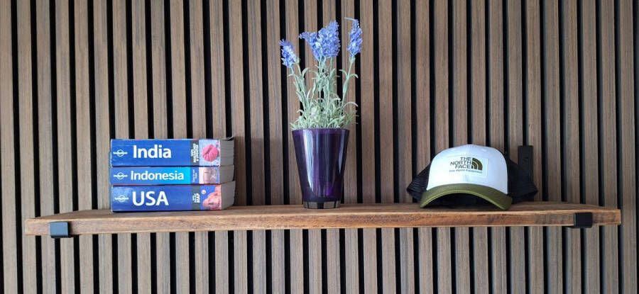 Absteigerhout Hoexs Mango 70 cm Inclusief Plankdragers Zwart Boekenplank Boekenrek Wandplank Inclusief Bevestigingsmateriaal Industrieel