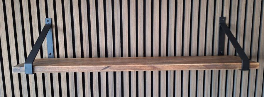 Absteigerhout Hoexs Mango 80 cm Inclusief Plankdragers Zwart Boekenplank Boekenrek Wandplank Inclusief Bevestigingsmateriaal Industrieel