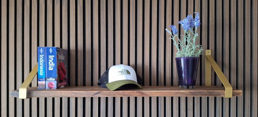 Absteigerhout Hoexs Mango 90 cm Metalen Plankdragers Goud Industrieel Wandplank Decoratie Keukenplank