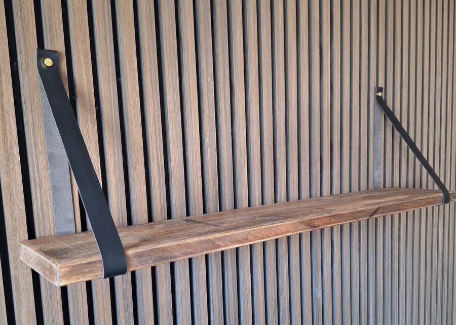 Absteigerhout Hoexs Mango Hout 70 cm Inclusief Plankdragers Zwart- Boekenplank Boekenrek Wandplank Inclusief Bevestigingsmateriaal Vintage