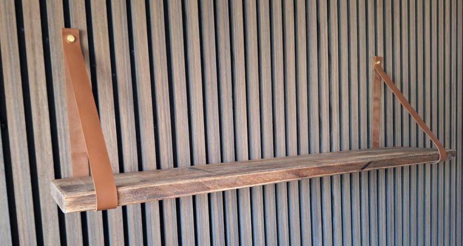 Absteigerhout Hoexs Mango Hout 80 cm Inclusief plankdragers Cognac- Boekenplank Boekenrek Wandplank Inclusief Bevestigingsmateriaal Vintage