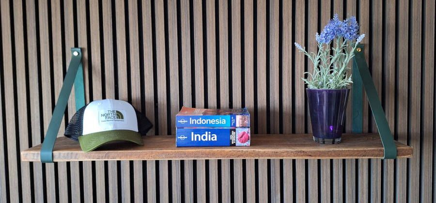 Absteigerhout Hoexs Mango Hout 90 cm Inclusief Plankdragers Groen Boekenplank Boekenrek Wandplank Inclusief Bevestigingsmateriaal Vintage