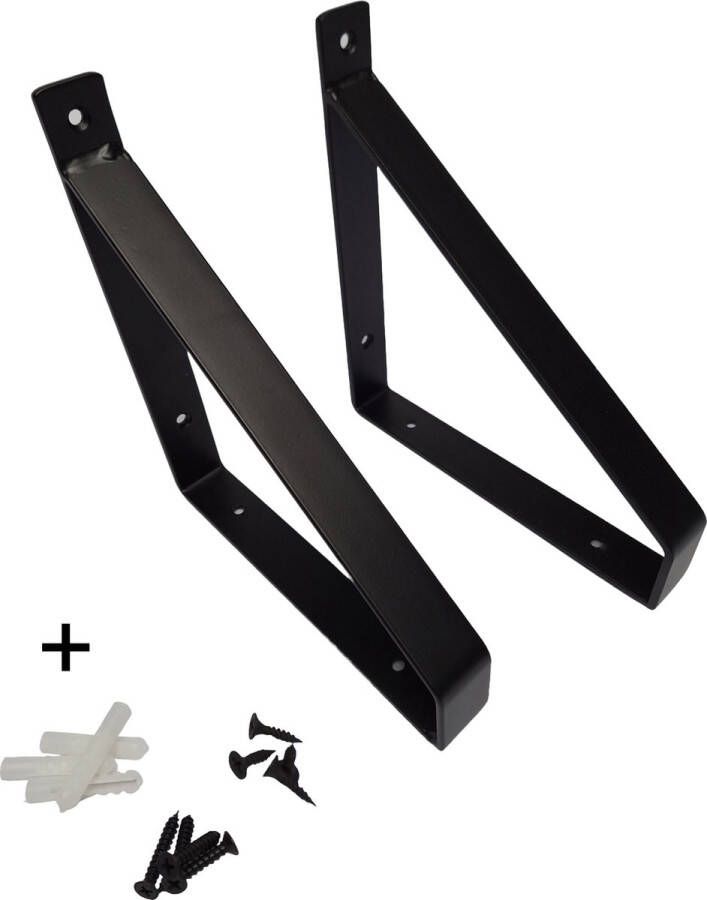 Meubelbeslag Hoexs Plankdragers Industrieel Mat Zwart Plankdrager Voor Plank 20cm Inclusief pluggen en schroeven Metaal Industriële Wandplank