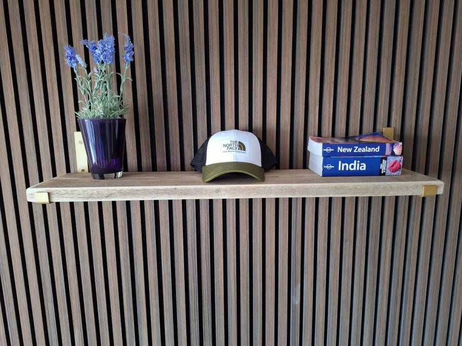 Absteigerhout Hoexs Steigerhout 70 cm Inclusief Plankdragers Goud Boekenplank Boekenrek Wandplank Inclusief Bevestigingsmateriaal Industrieel