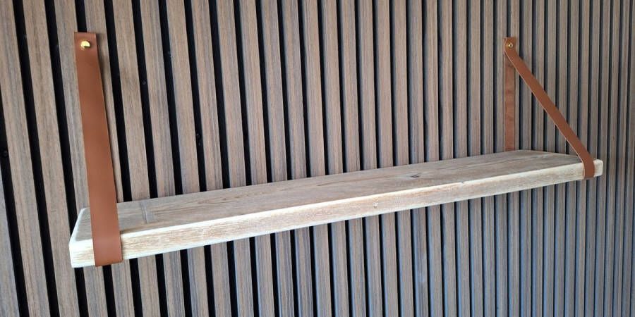 Absteigerhout Hoexs Steigerhout 70 cm Leren Plankdragers Cognac Vintage Wandplank