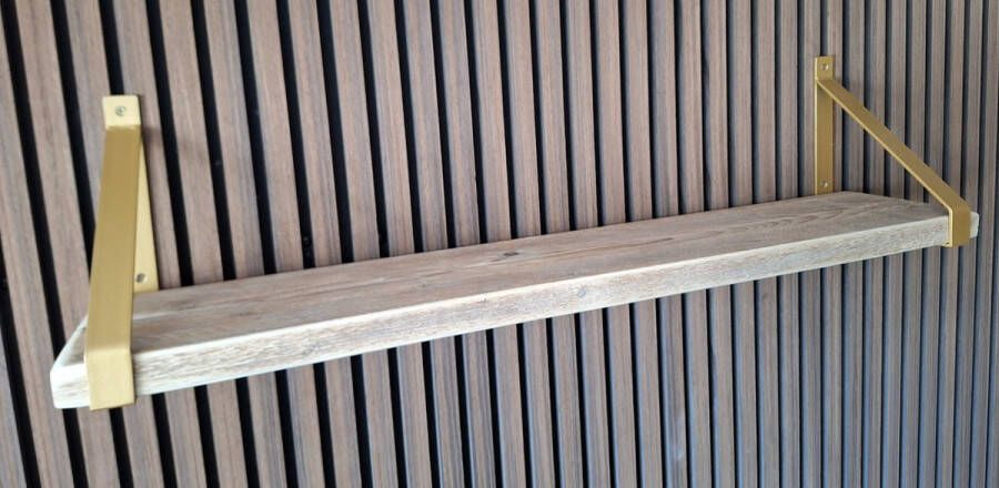 Absteigerhout Hoexs Steigerhout 80 cm Inclusief Plankdragers Goud Boekenplank Boekenrek Wandplank Inclusief Bevestigingsmateriaal Industrieel