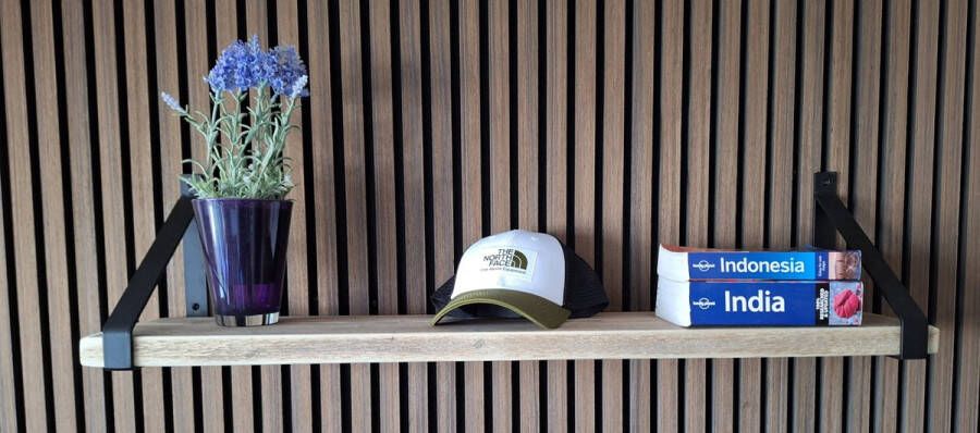 Absteigerhout Hoexs Steigerhout 80 cm Inclusief Plankdragers Zwart Boekenplank Boekenrek Wandplank Inclusief Bevestigingsmateriaal Industrieel