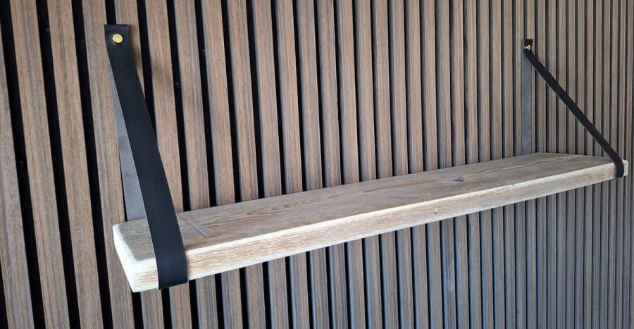 Absteigerhout Hoexs Steigerhout 80 cm Leren Plankdragers Zwart Vintage Wandplank