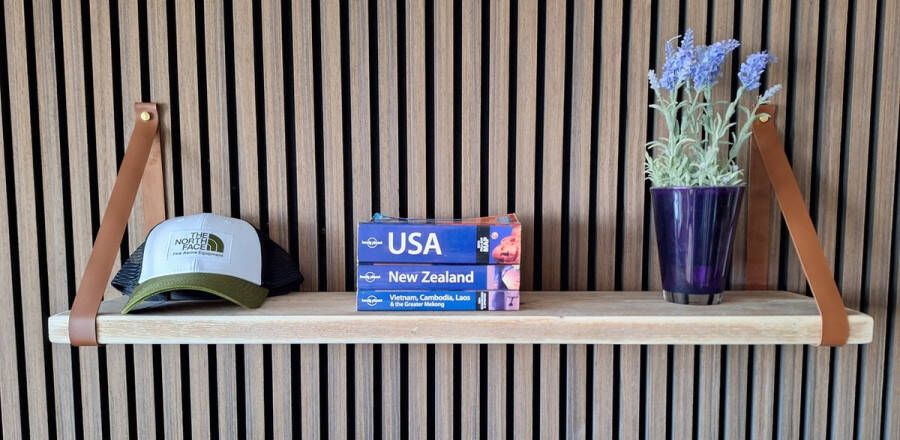 Absteigerhout Hoexs Steigerhout 90 cm Inclusief Plankdragers Cognac- Boekenplank Boekenrek Wandplank Inclusief Bevestigings materiaal Vintage