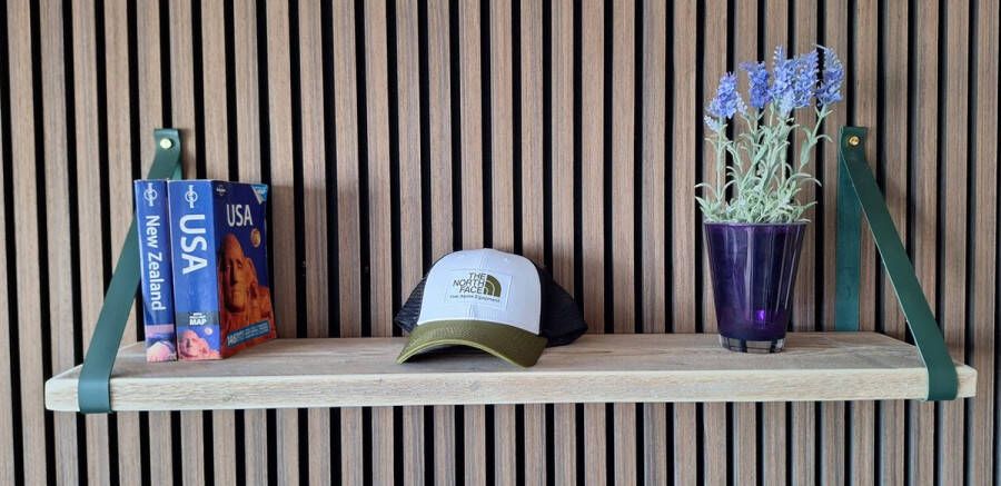 Absteigerhout Hoexs Steigerhout 90 cm Leren Plankdragers Groen Vintage Wandplank