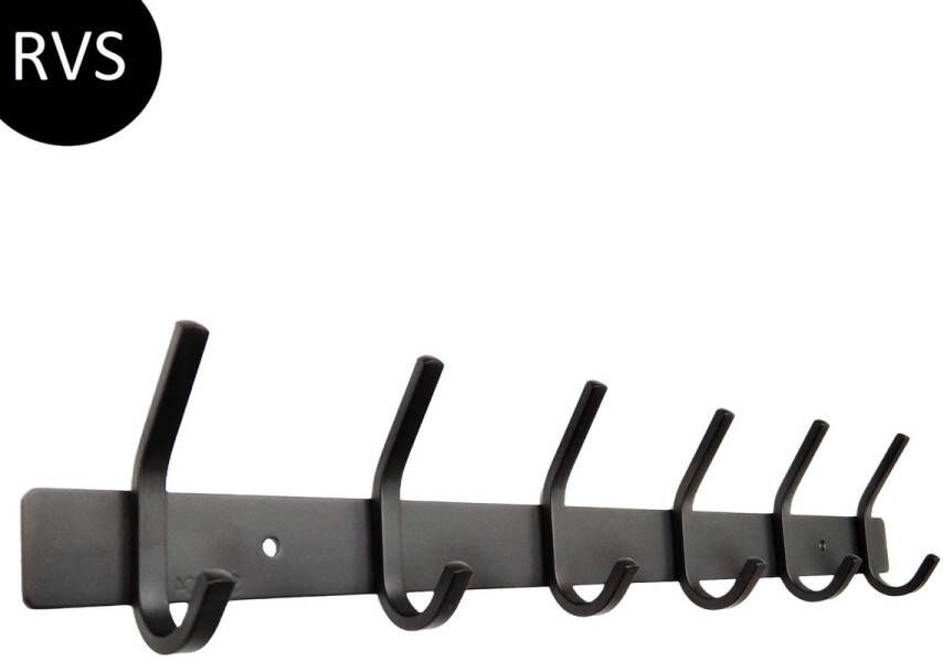 Absteigerhout Wandkapstok 12 haken 46cm Inclusief bevestigingsmateriaal RVS Kapstokken Muur Wand Kapstok Hangende Design Muurkapstok Handdoekrek Mat Zwart Metaal