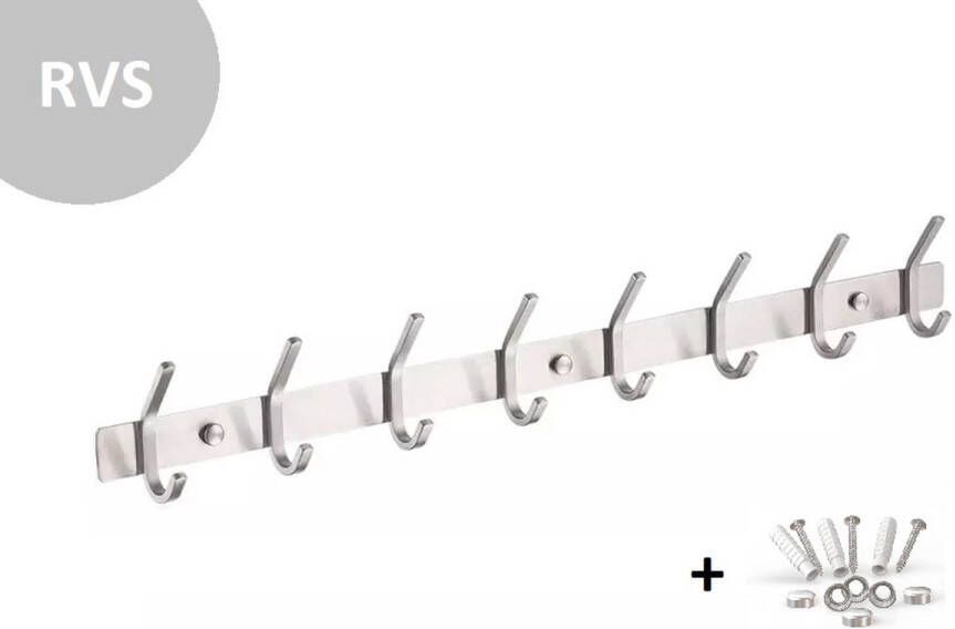 Hoexs Wandkapstok 16 haken RVS 60cm Inclusief bevestigingsmateriaal Kapstokken Muur Wand Kapstok Hangende Design Muurkapstok Handdoekrek Zilver Metaal