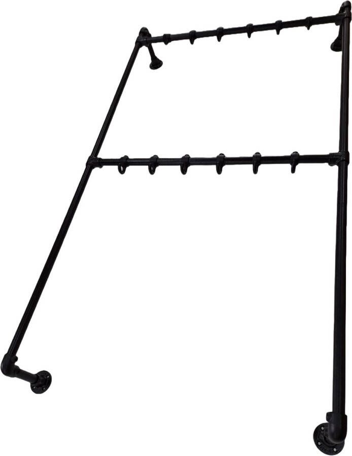 Absteigerhout Hoexs Wandkapstok Kapstok Zwart Industrieel 100 Cm 12 Kapstokhaken Robuust Hangend Model Steigerbuis